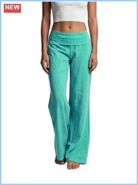 Cotton Fold Over Flare Leggings Low Rise Wide Leg Yoga Pants
